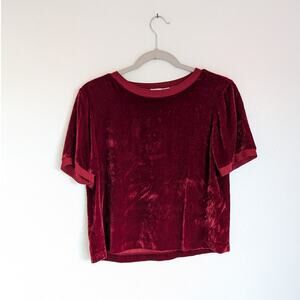 Alice + Olivia Piera Red Velvet Silk Blend T-Shirt Tee Short Sleeve Top, size S